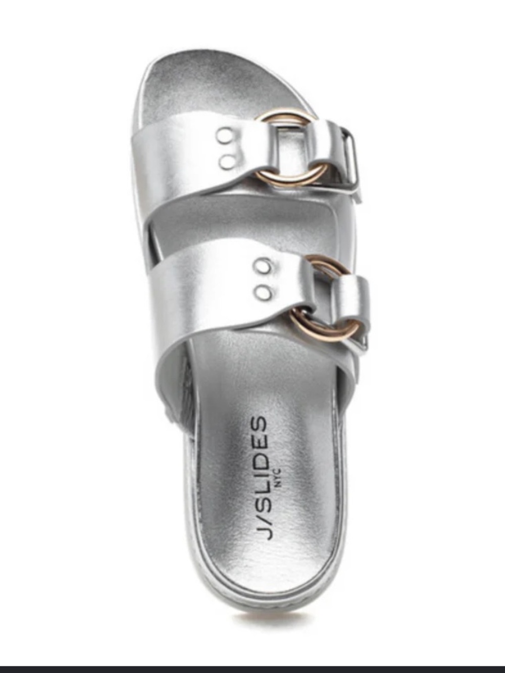 J Slides BAHA Silver Metallic Leather slides